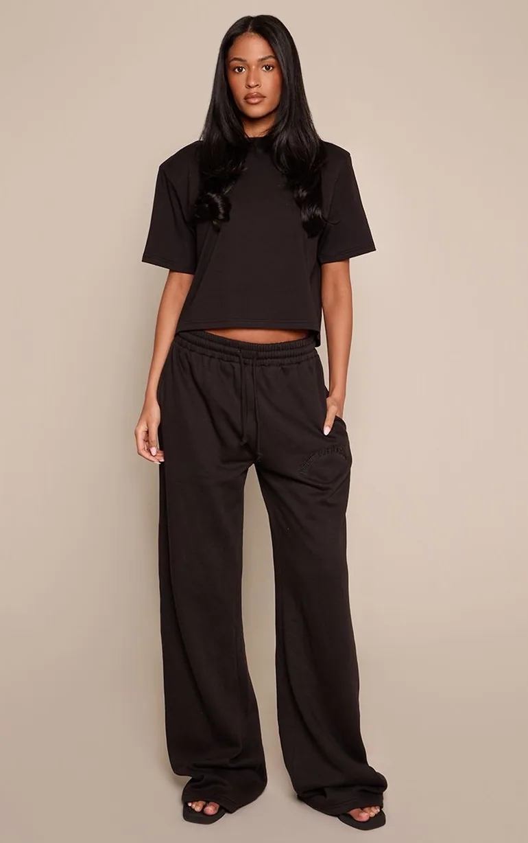 Tall Black Drawstring Wide Leg Joggers