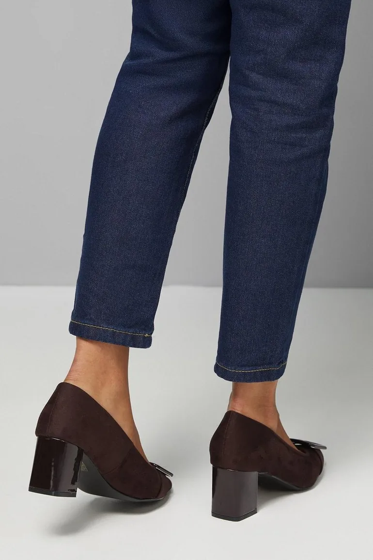Wide Fit Danny Faux Suede Covered Buckle Medium Block Heel Court shoes - 2