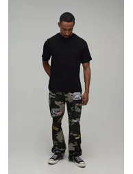 Slim Flare Camo Multi Patch Trousers - green