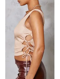 Stone Matte Slinky Lace Up Side Crop Top - 3