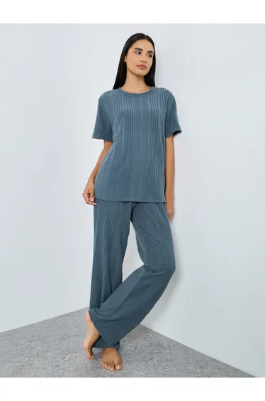 Melange Brushed Ribbed Top and Pyjama Set