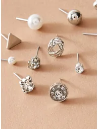 Set of 12 - Silver Assorted Earrings - 1