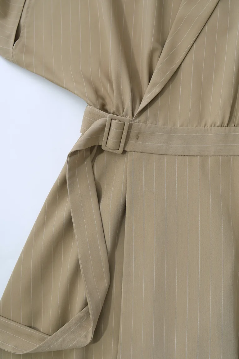 Blazer Collar Striped Dress - 8