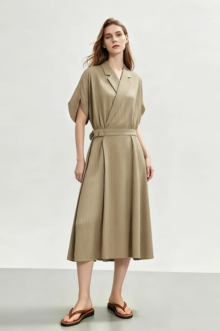Blazer Collar Striped Dress