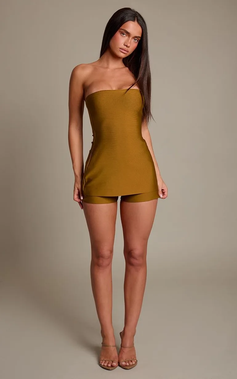 Dark Olive Tailored Bandage Bandeau Top Co-ord - 2