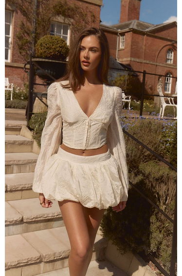 Cream Floral Embroidered Puffball Skirt product thumbnail 3