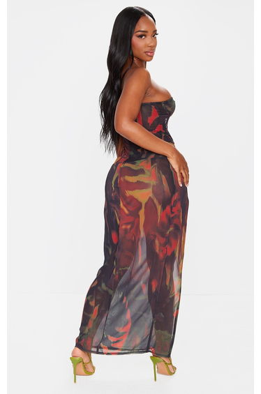 Shape Black Chiffon Tiger Printed Bandeau Cut Out Split Maxi Dress product thumbnail 2