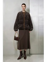 V-Neck Ruched Velvet Padded Jacket - 1