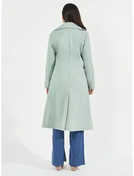 Regular Fit Double Breasted Flared Wool Like Coat - 3