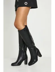 Wide Fit Block Heel Knee High Boots - black