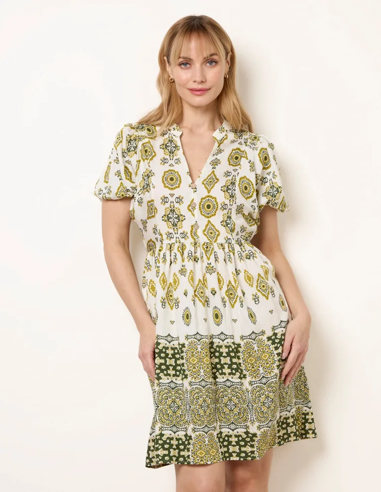 Abstract Print Button Front Mini Dress - 2