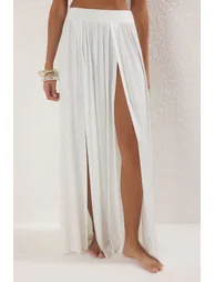 Ecru Maxi Knitted Slit Beach Skirt - 2