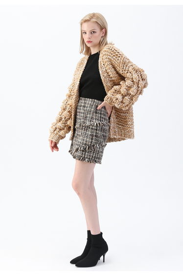 Cuteness on Sleeves Chunky Knit Longline Cardigan in Camel
