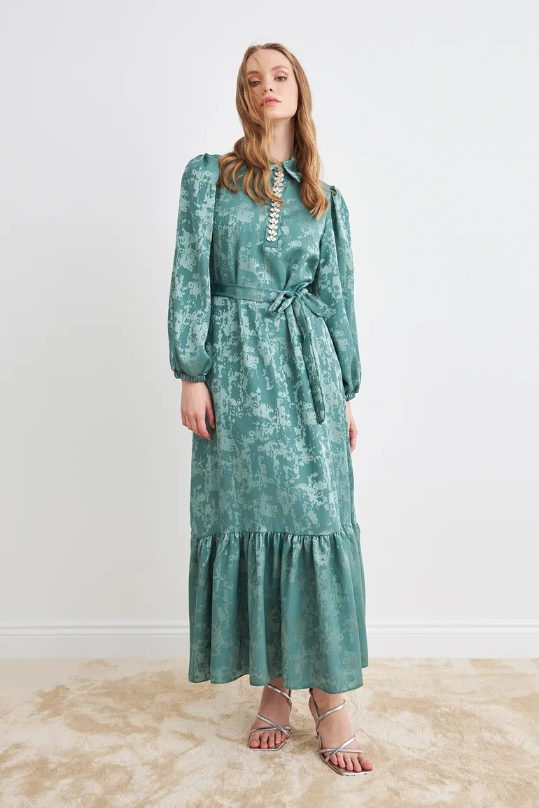 Mayra Embellished Jacquard Dress - Mint - 2