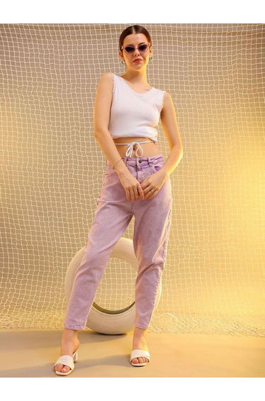 Women Purple Mid Rise Mom Fit Jeans
