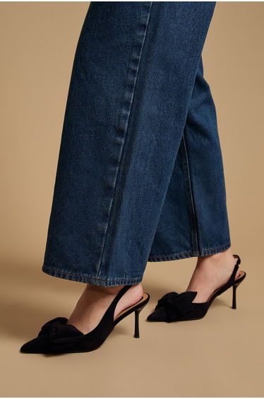 Rose Faux Suede Bow Detail High Stillo Heeled Slingback Court Shoes