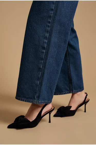 Rose Faux Suede Bow Detail High Stillo Heeled Slingback Court Shoes