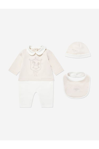 Fendi Baby Cotton Romper Set in Beige