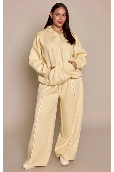 Plus Butter Yellow Oversized Wide Leg Seam Detail Joggers
