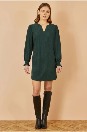 Yumi Green Cord Tunic With Ruched Sleeve