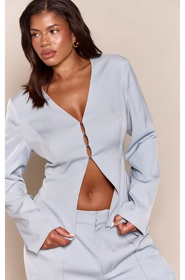 Shape Pale Blue Hook and Eye Fitted Blazer Co-ord