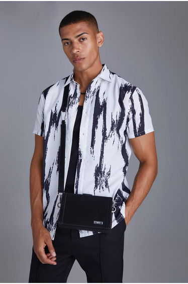Short Sleeve Slub Large Scale Aztec Shirt - ecru