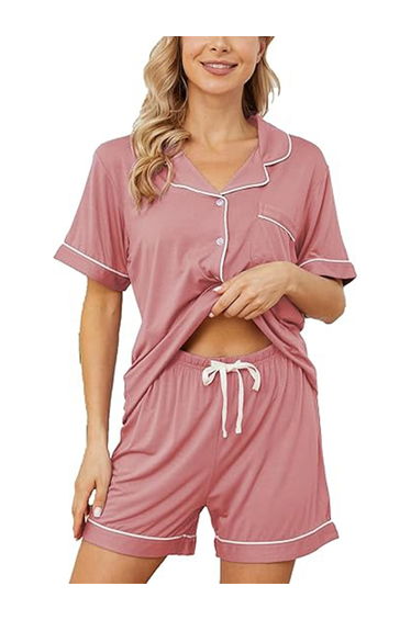 Pink Solid Piping Detail Shirt and Shorts Set