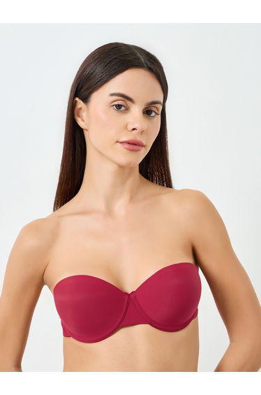 Solid Detachable Strap Padded Wired Bra with Transparent Shoulder Straps
