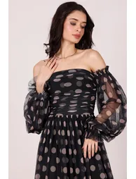 Lana Maxi Dress in Black and Beige Polka Dot - 5