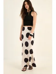 Satin Polka Dot Bias Maxi Skirt