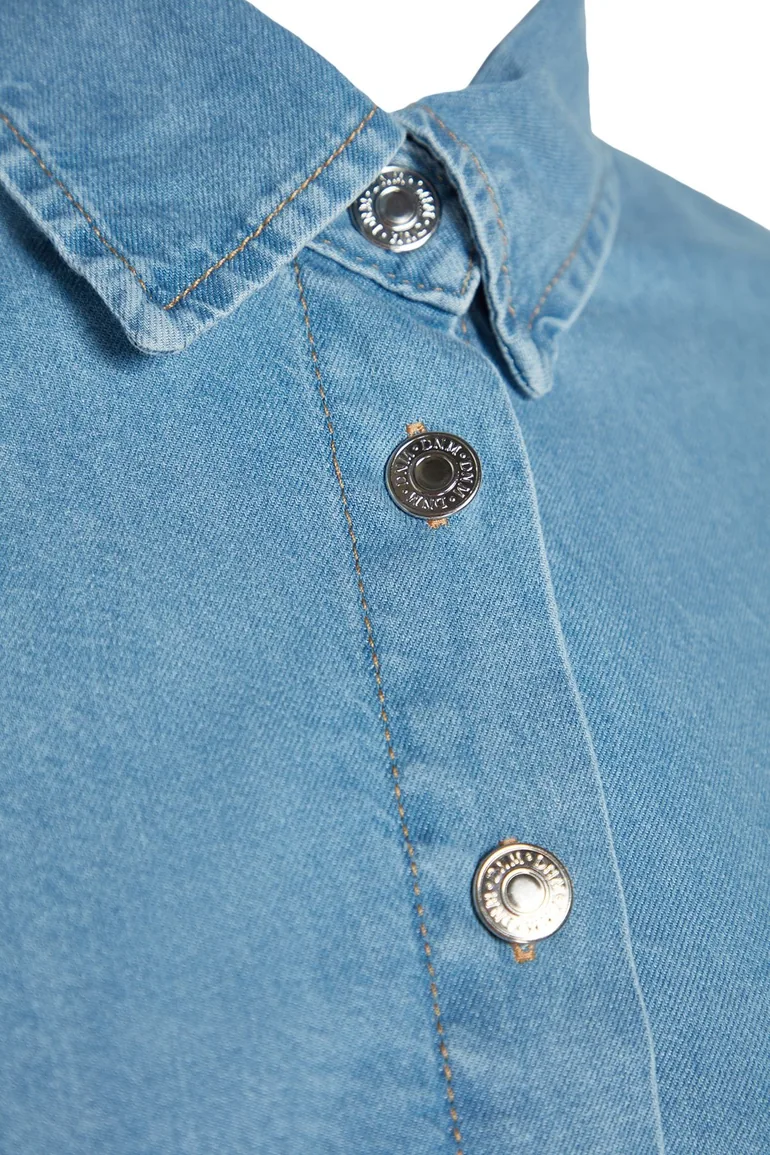 Light Blue Basic Comfort Plus Size Denim Shirt - 7