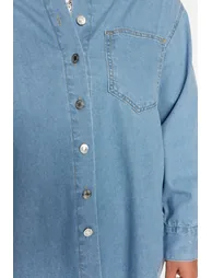 Light Blue Basic Comfort Plus Size Denim Shirt - 4