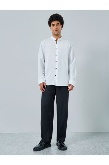 Men White Mandarin Collar Shirt
