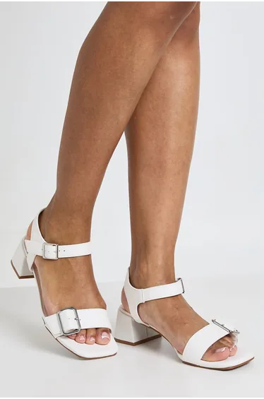 Wide Fit Buckle 2 Part Heels - white
