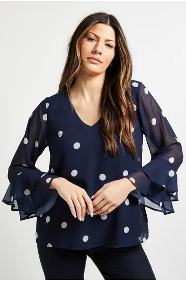 Polka Dot Flute Sleeve Top