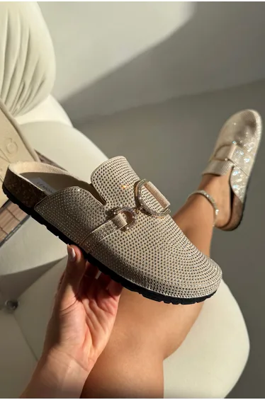 Lemonade Crystal Imperial Suede Slip On Clog Mules Nude