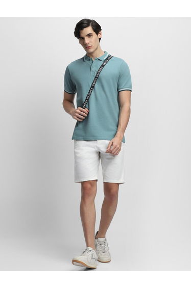 Men Plain Blue Cotton Polo
