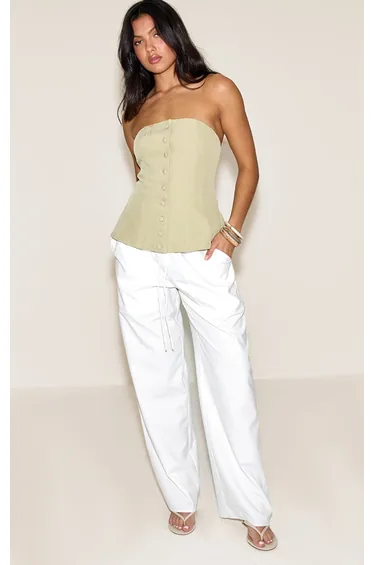Sage Green Woven Structured Bandeau Waistcoat