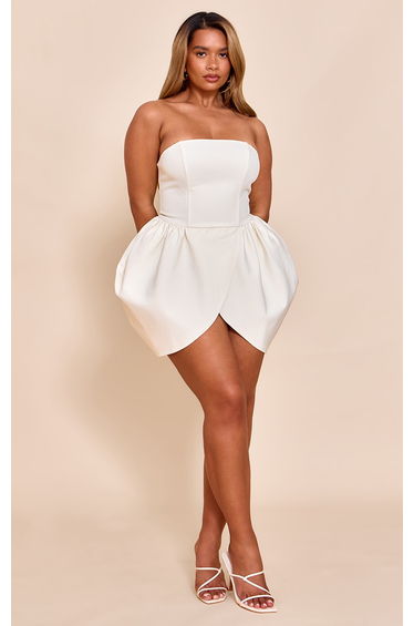 Shape Cream Woven Bandeau Tulip Mini Dress