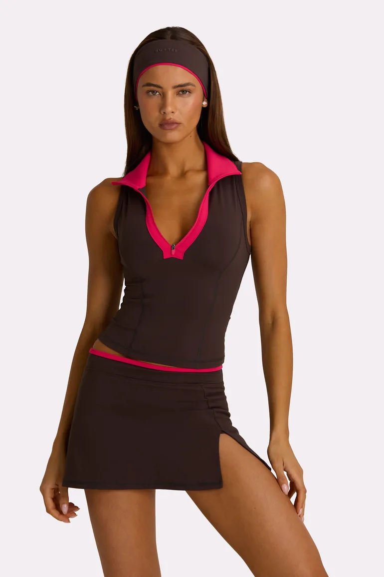 Soft Active Collared Tank Top in Truffle - 4