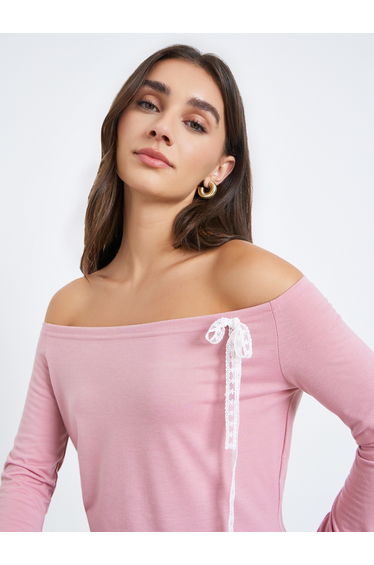 Women Pink Off-Shoulder Knit Top
