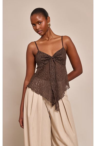 Chocolate Lace Tie Front Cami Top