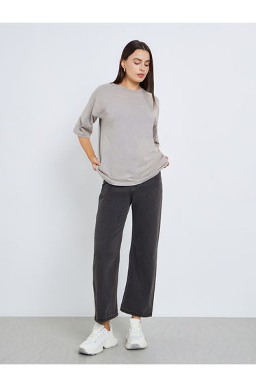 Women Washed Studded Sleeve 100% Cotton T-Shirt
