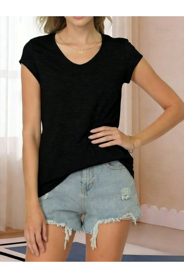 Black Solid Cap Sleeve T-Shirt