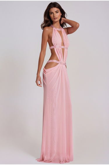 Fadzai Plunge Backless Cutout Maxi Dress In Pink