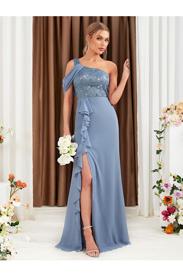 Leely Elegant One Shoulder Sleeveless gowns
