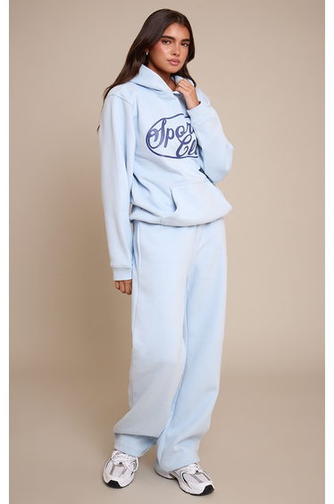 Light Blue Sports Club Cotton Fleece Oversized Pull Over Hoodie