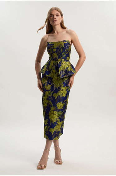 Petite Floral Jacquard Tailored Midi Pencil Dress