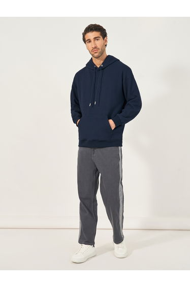 Waffle Textured Quilted Boxy Fit Hoodie with Kangaroo Pocket