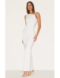 White Double Slinky Asymmetric Trim Detail Maxi Dress